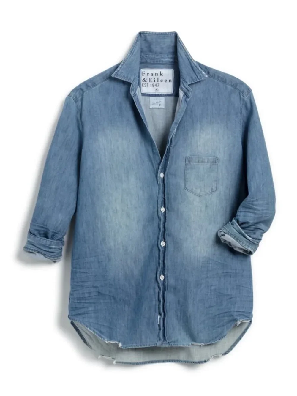 Frank & Eileen $288 Eileen Blue Denim Button-Up Shirt Distressed Vintage Wash - Picture 1 of 16